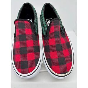 NWOB VANS Red Green Check Slip-On Sneakers Skate Unisex M 6 W 7.5